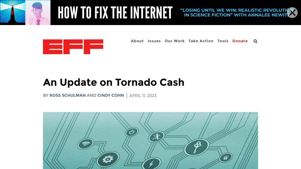 Screenshot of eff.org: An Update on Tornado Cash