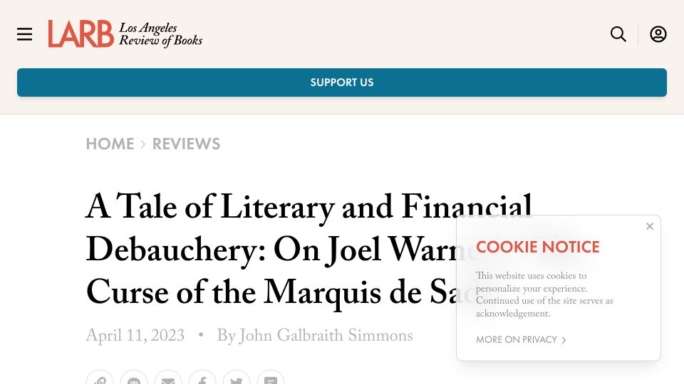 Screenshot of lareviewofbooks.org: Joel Warner’s “The Curse of the Marquis de Sade”