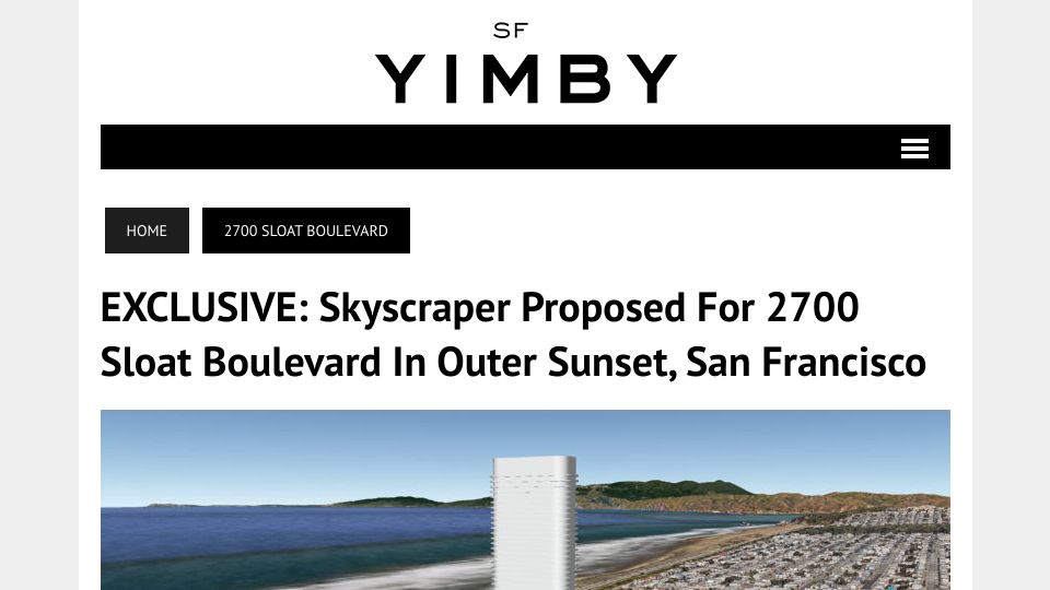 Screenshot of sfyimby.com: Skyscraper Proposed for 2700 Sloat Boulevard in Outer Sunset, San Francisco