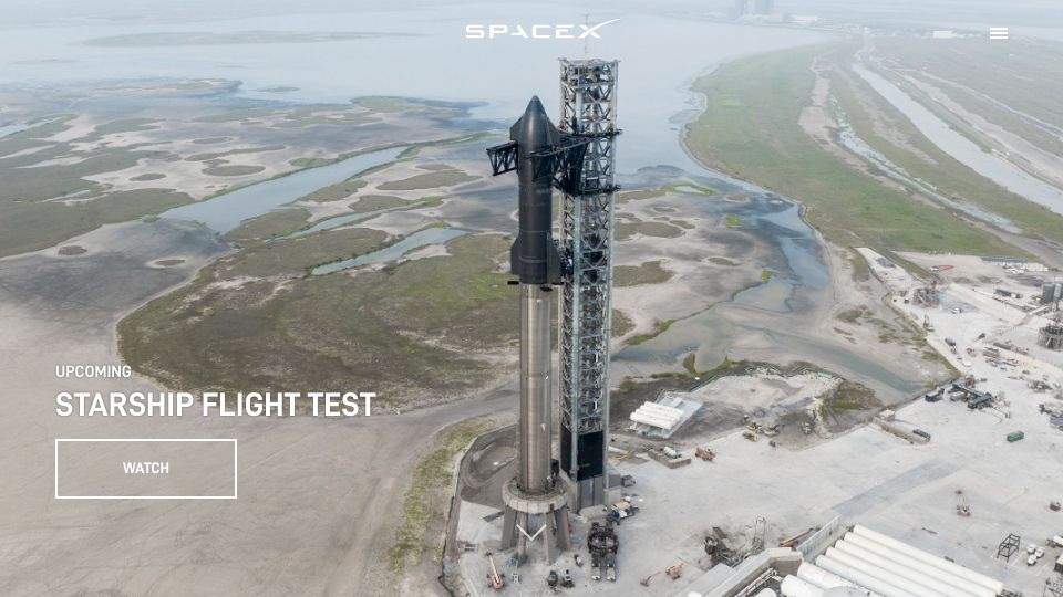 Screenshot of spacex.com: SpaceX is targeting Monday, April 17 for the first flight of Starship