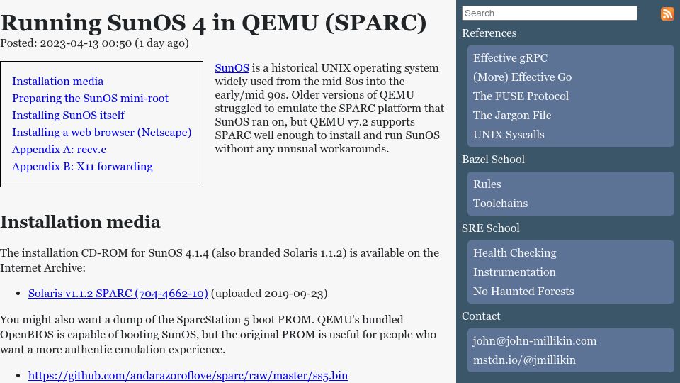 Screenshot of john-millikin.com: Running SunOS 4 in QEMU (Sparc)
