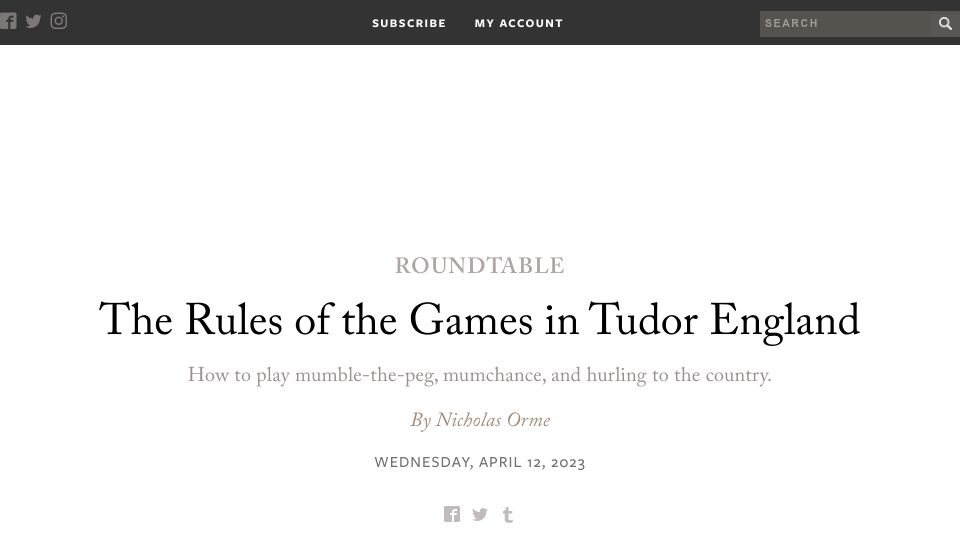 Screenshot of laphamsquarterly.org: The Rules of the Games in Tudor England