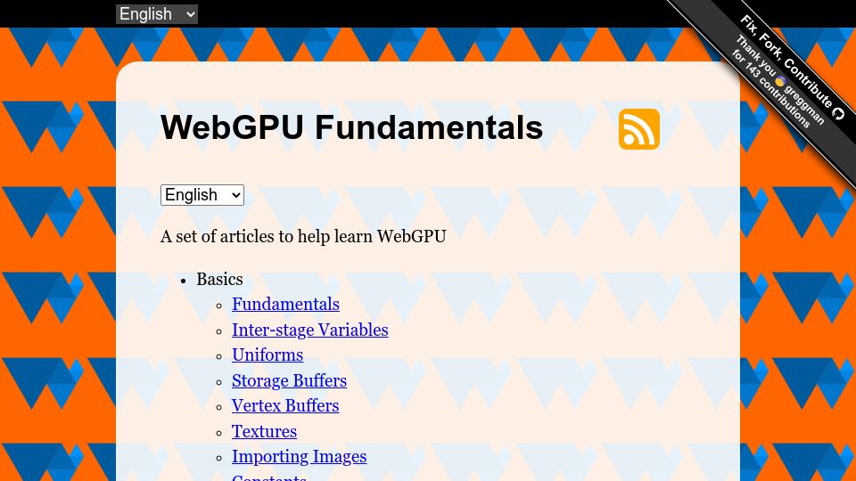 Screenshot of webgpufundamentals.org: WebGPU Fundamentals