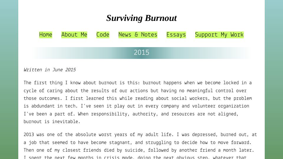 Screenshot of lifeofaudrey.com: Surviving Burnout (2015)