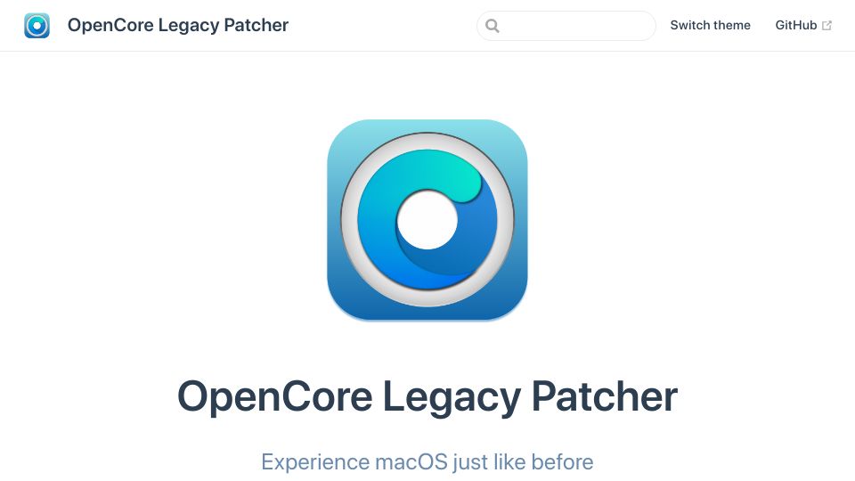 Screenshot of dortania.github.io: OpenCore Legacy Patcher – Use new macOS versions on old hardware
