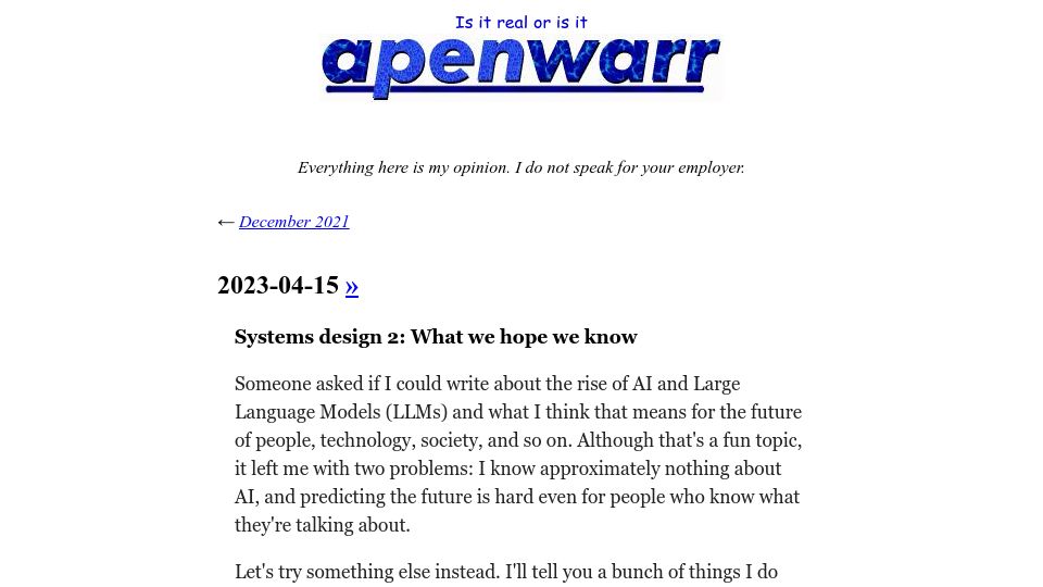 Screenshot of apenwarr.ca: Systems design 2: What we hope we know