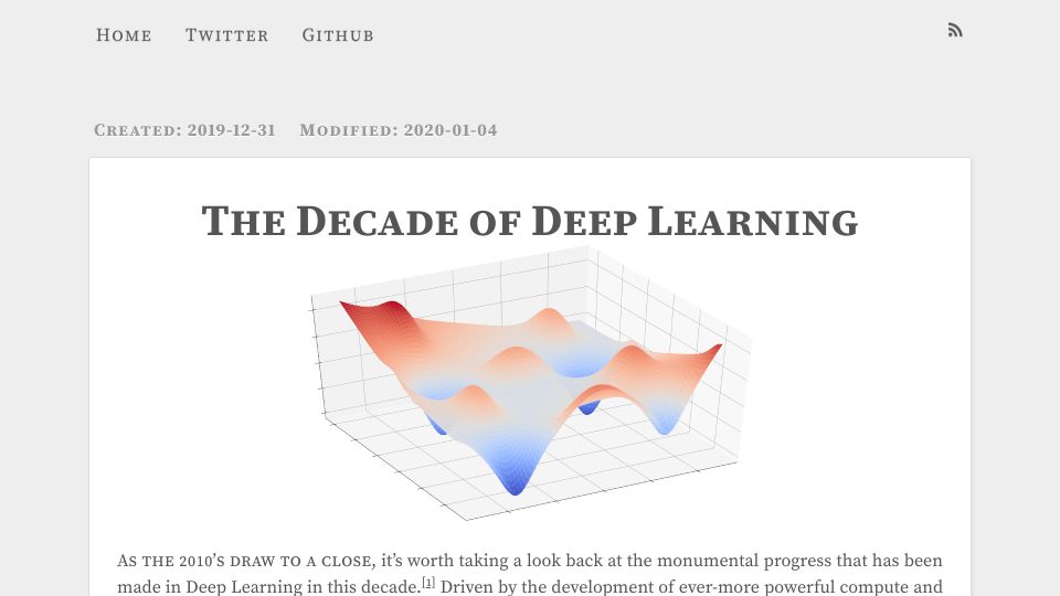 Screenshot of bmk.sh: The Decade of Deep Learning