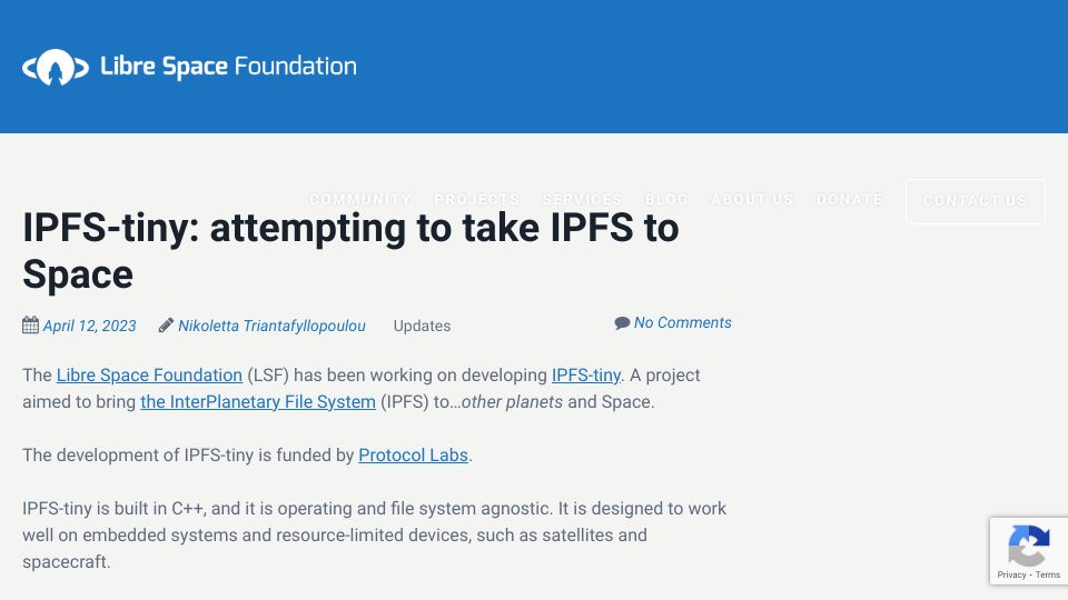 Screenshot of libre.space: IPFS-tiny: attempting to take IPFS to Space