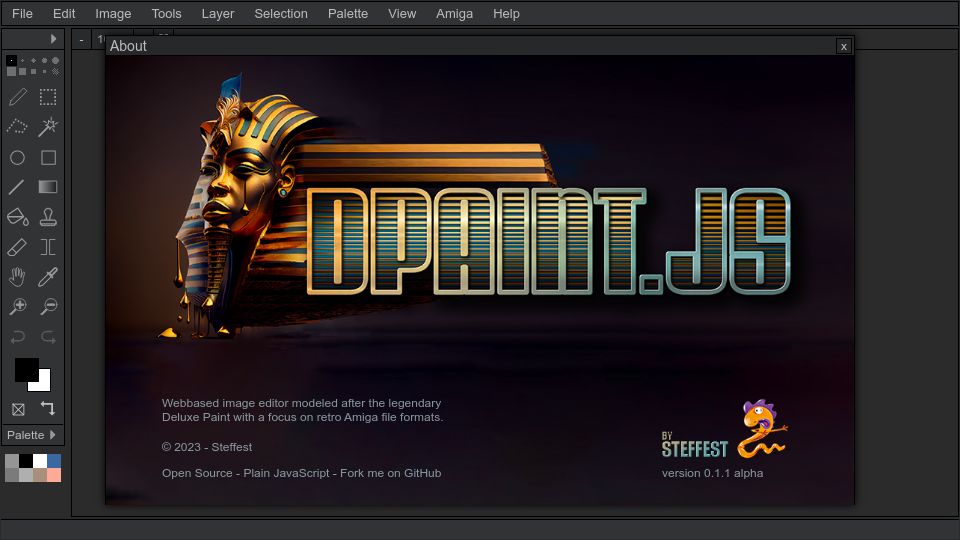 Screenshot of stef.be: DPaint.js: A web-based image editor modeled after Deluxe Paint