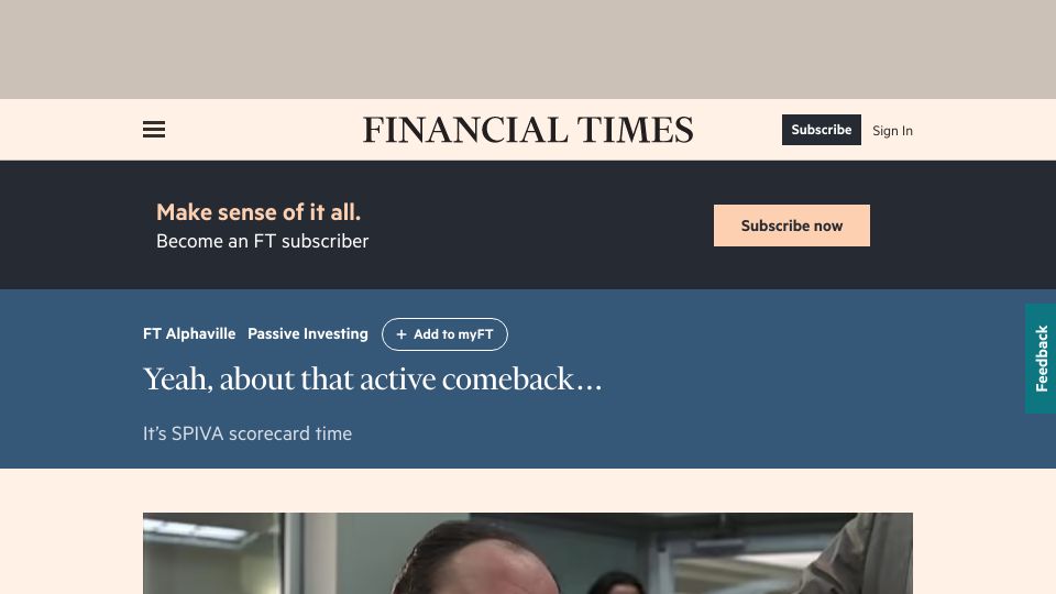 Screenshot of ft.com: Yeah, about that active comeback...