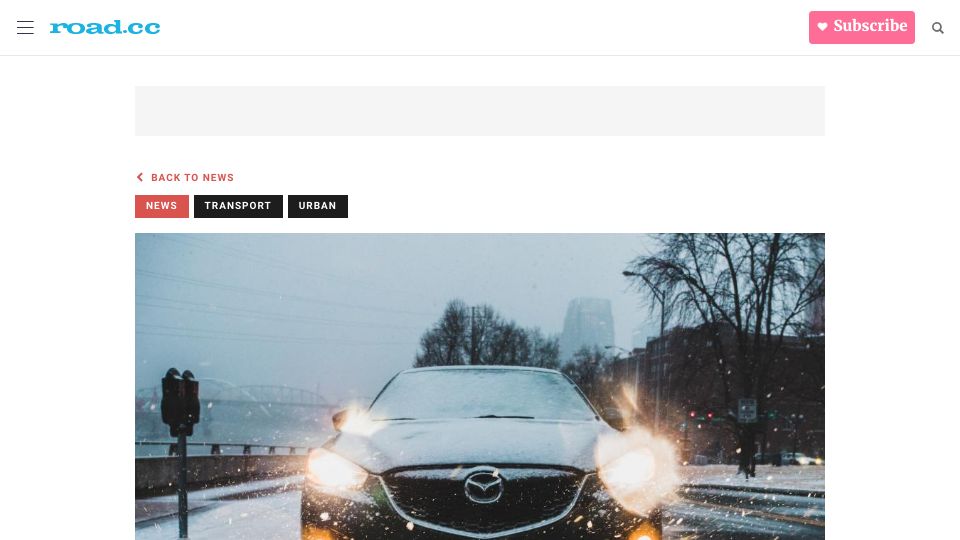 Screenshot of road.cc: SUVs more dangerous to cyclists than other cars, study suggests