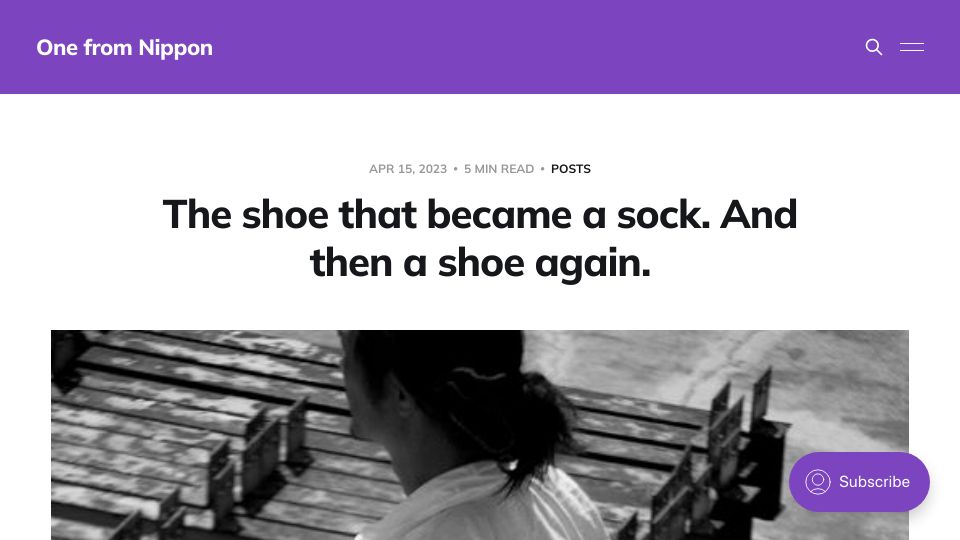 Screenshot of one-from-nippon.ghost.io: Tabi: The shoe that became a sock and then a shoe again