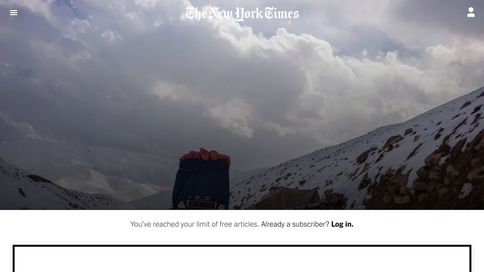 Screenshot of nytimes.com: In a deadly mountain pass, a tiny hotel is a lifeline