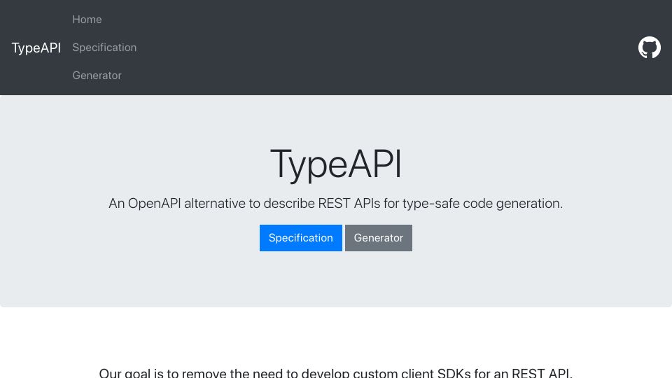 Screenshot of typeapi.org: Show HN: TypeAPI – An OpenAPI alternative optimized for code generation