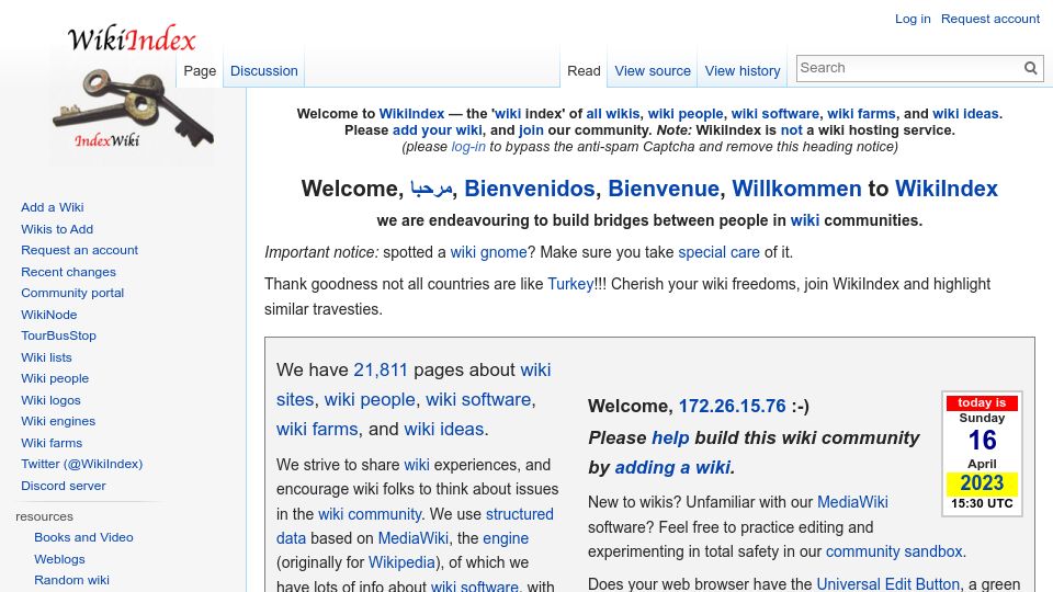 Screenshot of wikiindex.org: WikiIndex