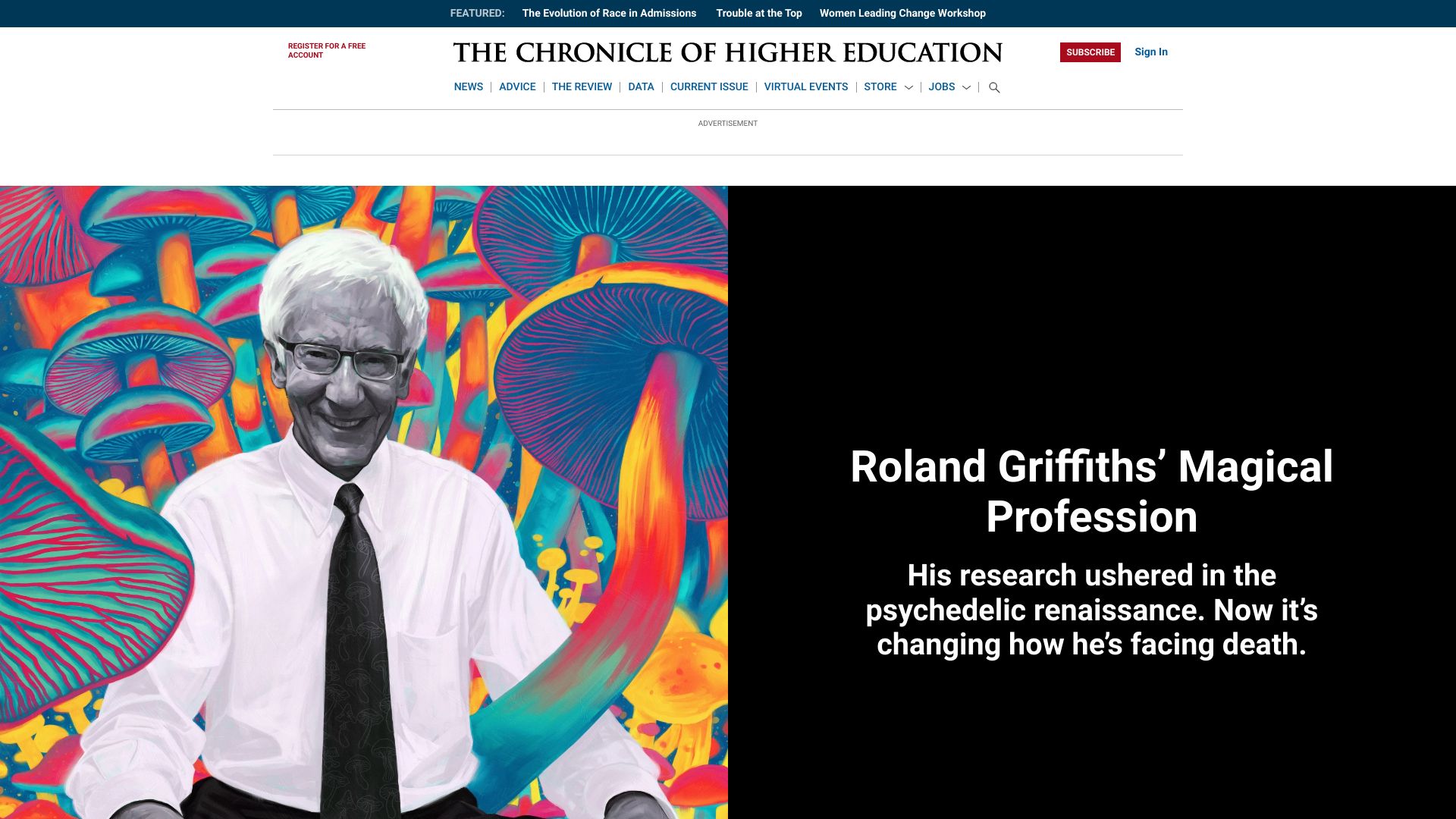 Screenshot of chronicle.com: Roland Griffiths’ Magical Profession