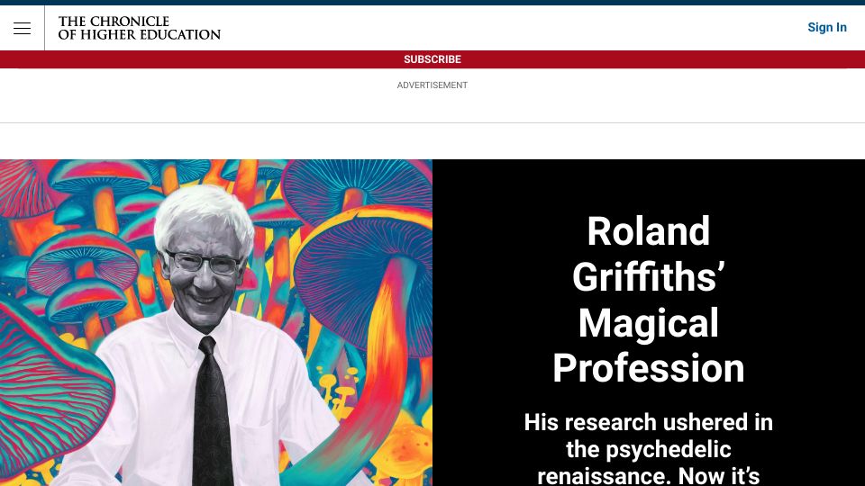 Screenshot of chronicle.com: Roland Griffiths’ Magical Profession