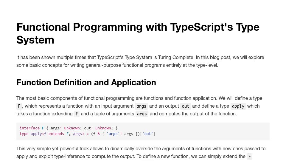 Screenshot of desislav.dev: Functional Programming with TypeScript's Type System