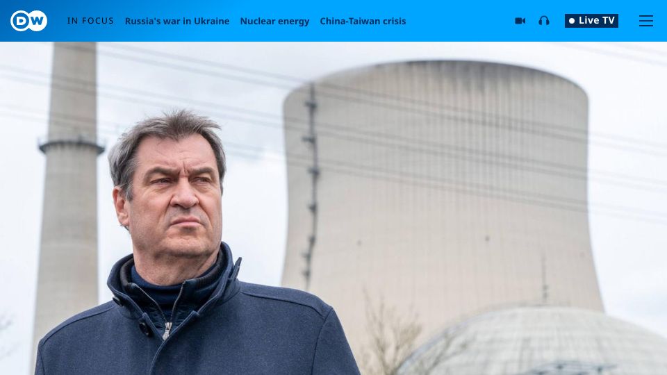 Screenshot of dw.com: Bavaria mulls reopening nuclear plant under state control
