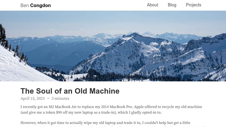 Screenshot of benjamincongdon.me: The Soul of an Old Machine