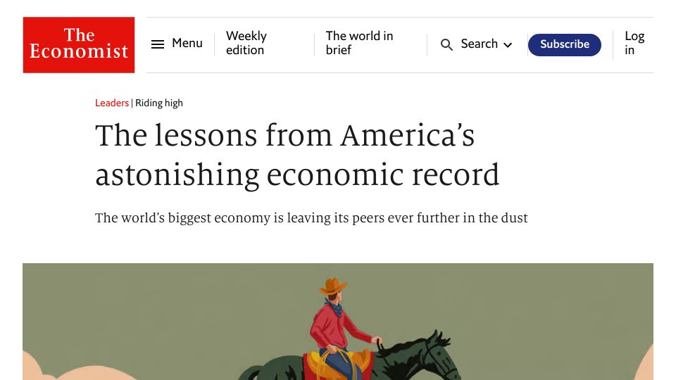 Screenshot of economist.com: Lessons from America’s astonishing economic record