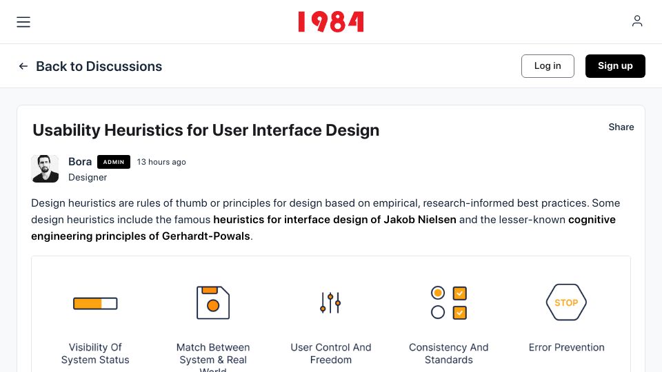 Screenshot of 1984.design: Usability heuristics for user interface design