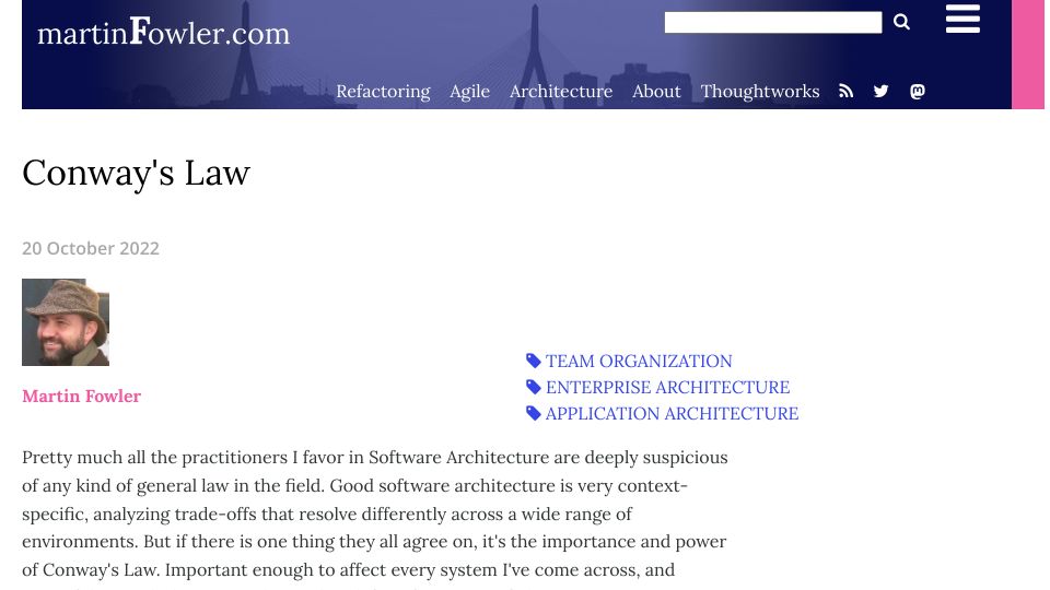 Screenshot of martinfowler.com: Conway’s Law (2022)