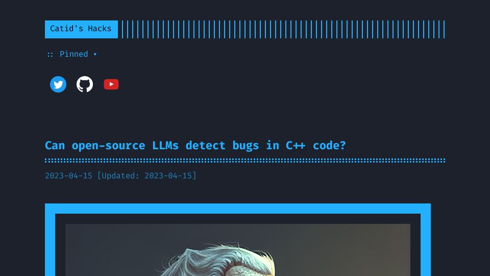 Screenshot of catid.io: Testing ability of GPT4 and open-source LLMs to detect C++ bugs