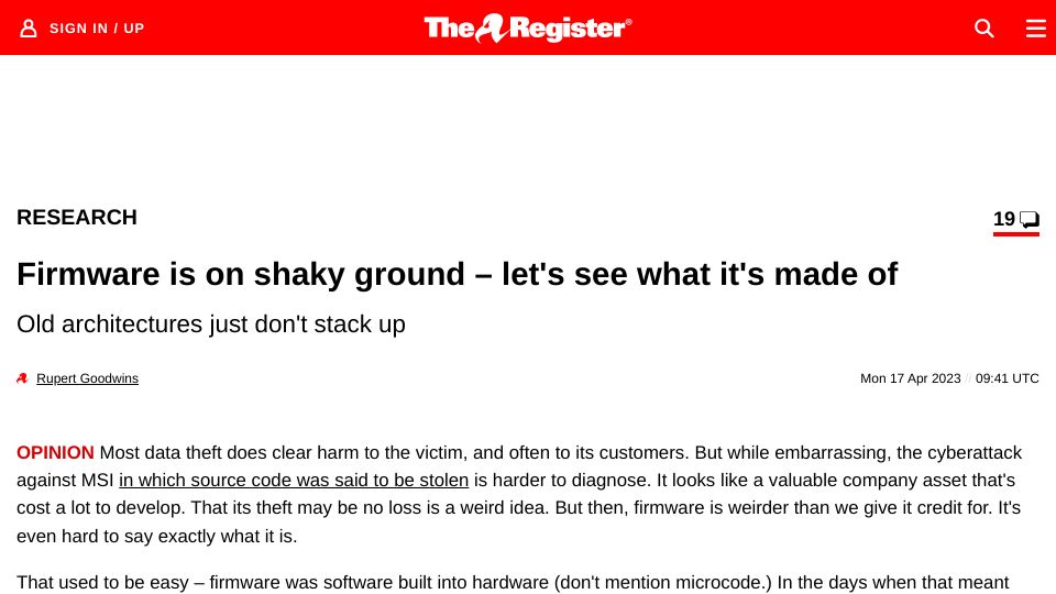Screenshot of theregister.com: Firmware is on shaky ground – let's see what it's made of