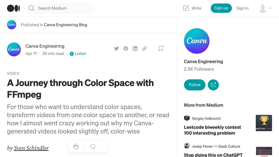 Screenshot of canvatechblog.com: A Journey Through Color Space with FFmpeg
