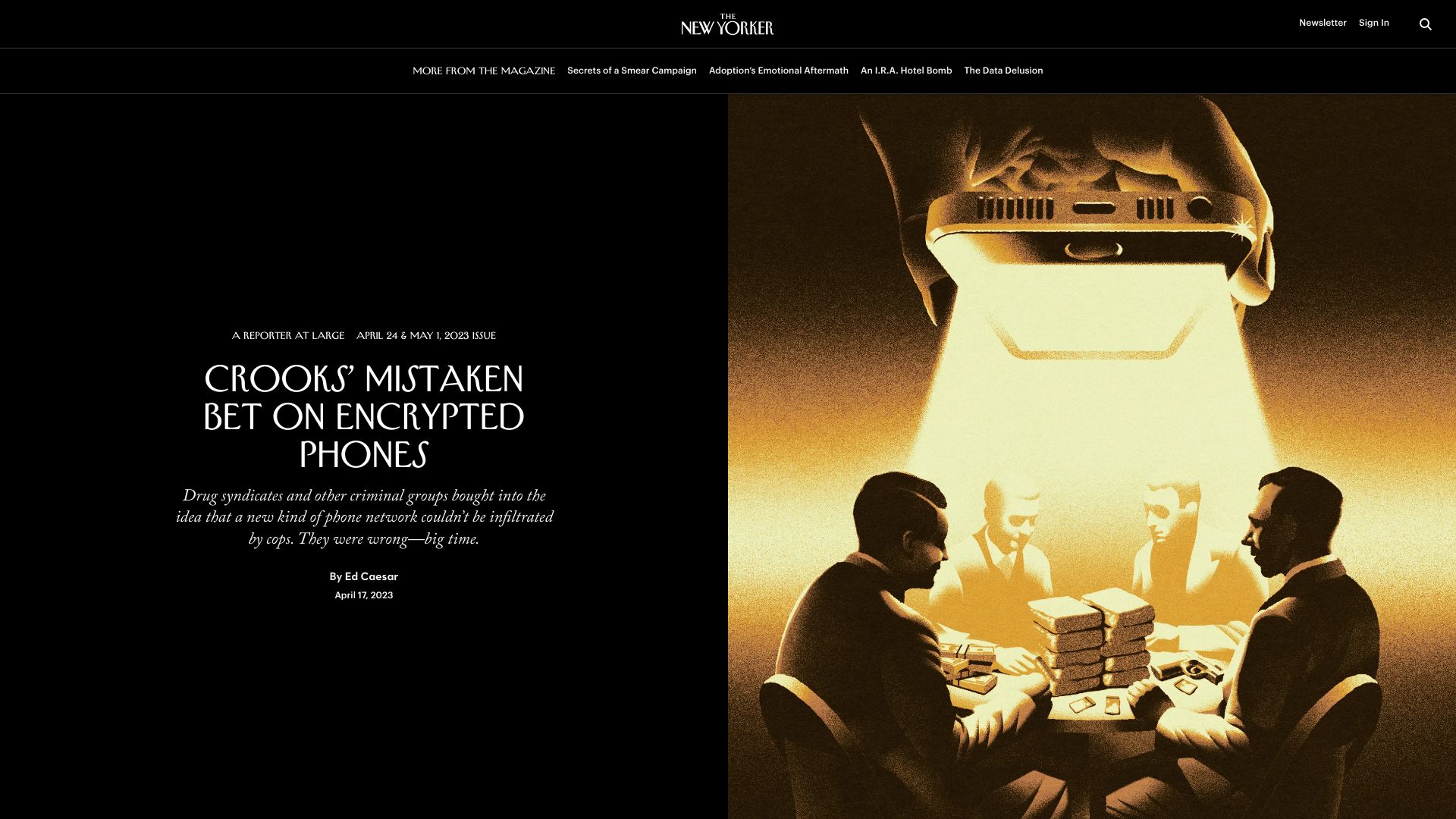 Screenshot of newyorker.com: Crooks’ mistaken bet on encrypted phones