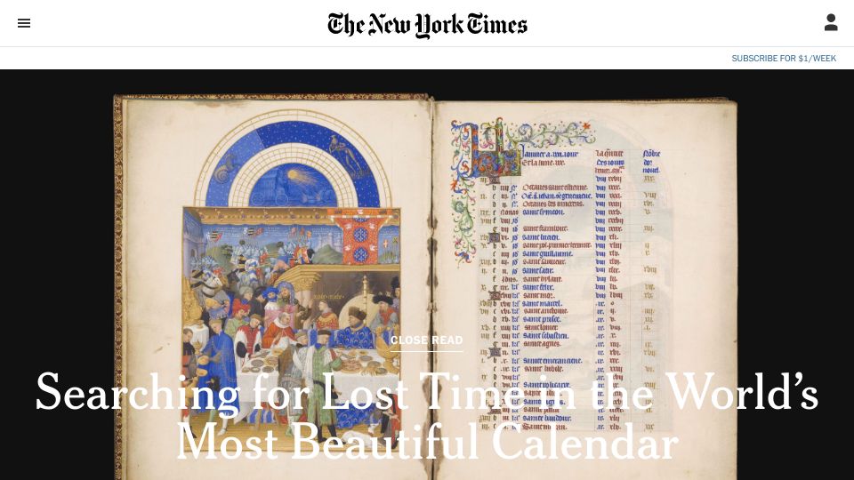 Screenshot of nytimes.com: Searching for Lost Time in the World’s Most Beautiful Calendar