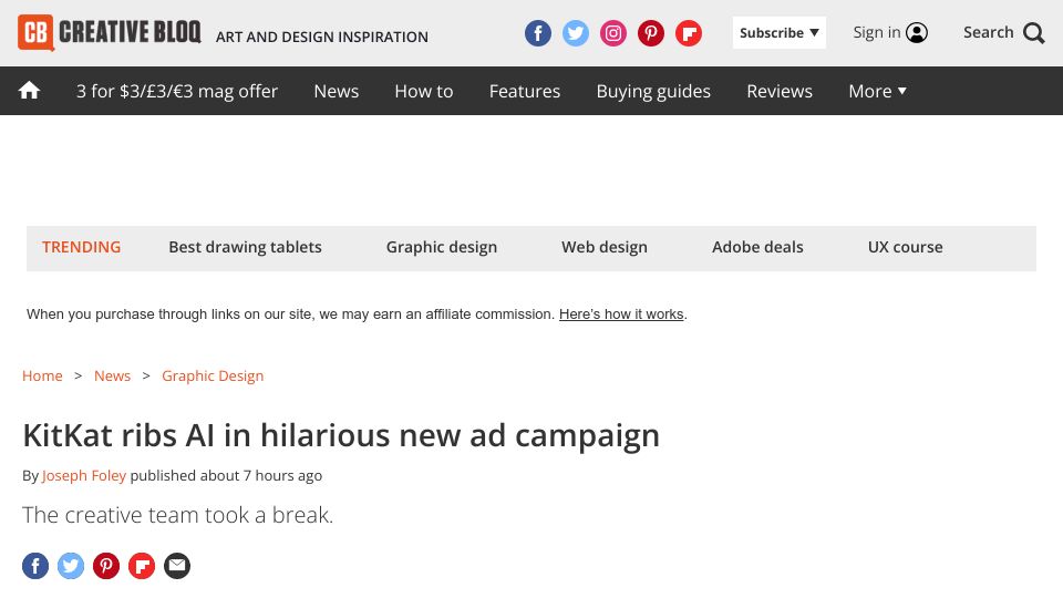 Screenshot of creativebloq.com: KitKat ribs AI in hilarious new ad campaign