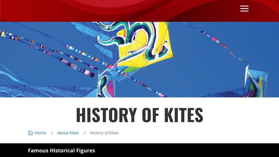 Screenshot of kite.org: History of Kites