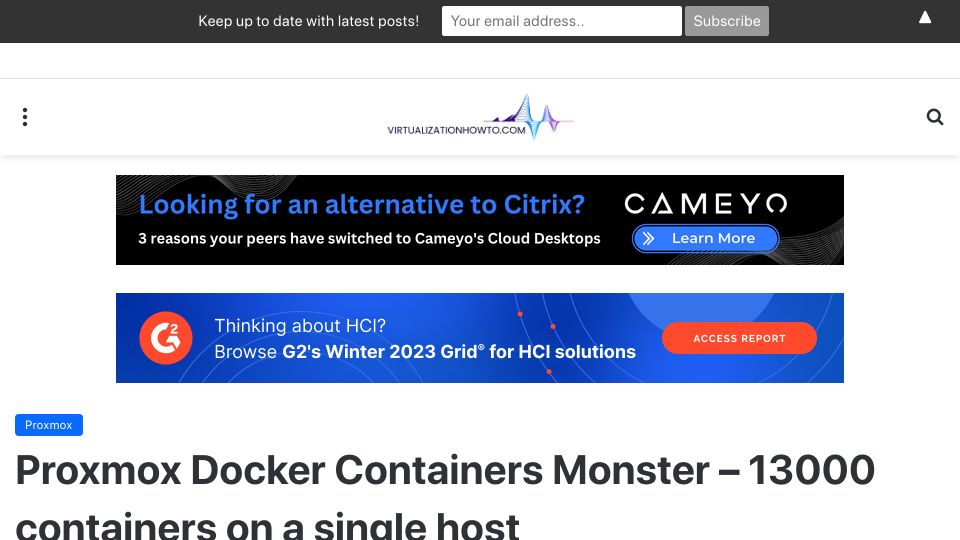 Screenshot of virtualizationhowto.com: Proxmox Docker Containers Monster – 13000 containers on a single host