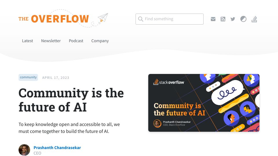 Screenshot of stackoverflow.blog: Community Is the Future of AI