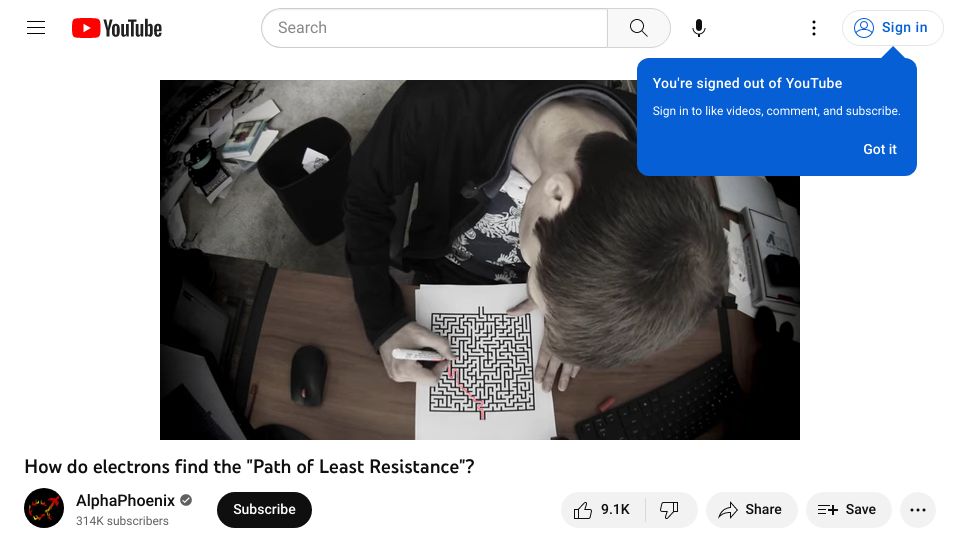 Screenshot of youtube.com: How do electrons find the “path of least resistance”? [video]