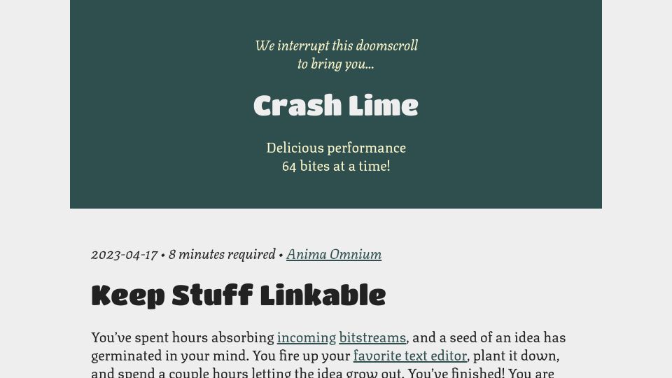 Screenshot of animaomnium.github.io: Keep stuff linkable