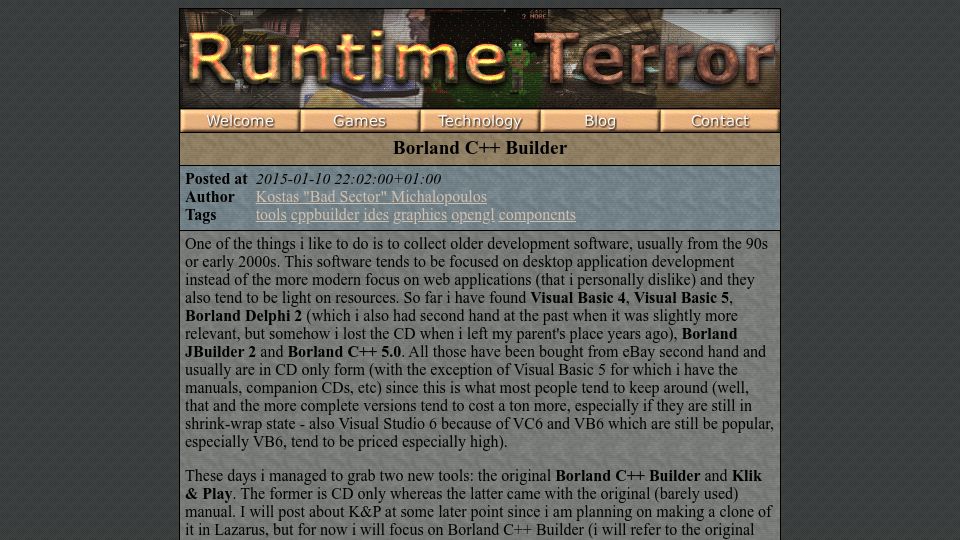 Screenshot of runtimeterror.com: Borland C++ Builder (2015)