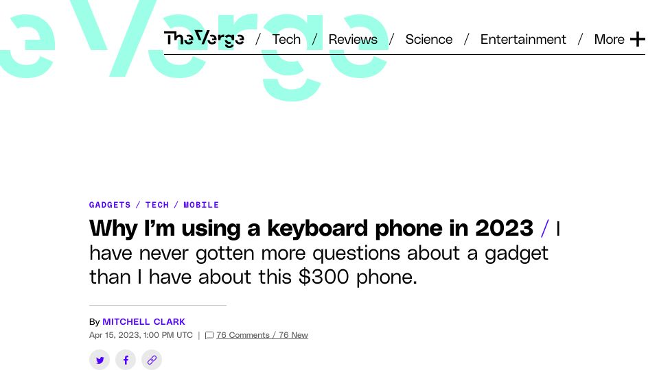 Screenshot of theverge.com: Why I’m using a keyboard phone in 2023