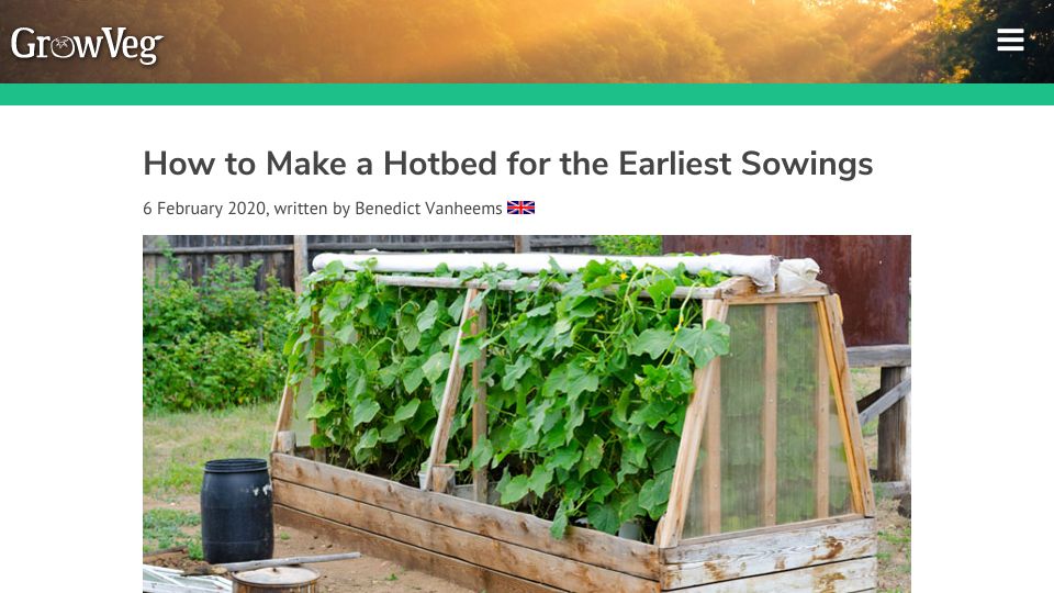 Screenshot of growveg.com: How to Make a Hotbed for the Earliest Sowings (2020)