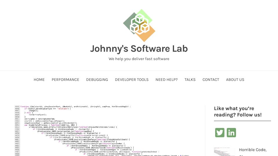 Screenshot of johnnysswlab.com: Horrible Code, Clean Performance