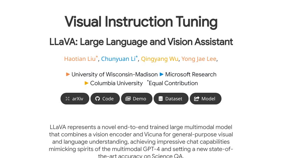 Screenshot of llava-vl.github.io: LLaVA: Large Language and Vision Assistant