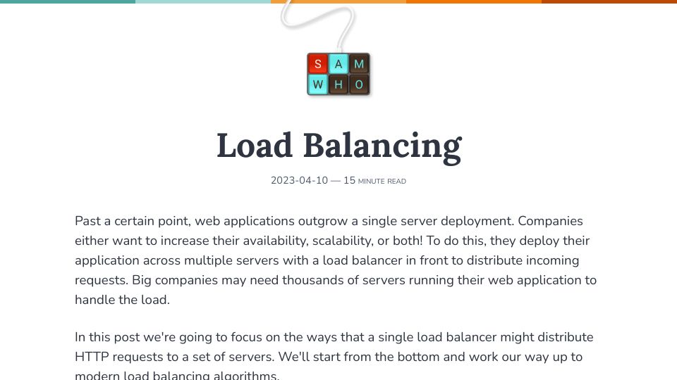 Screenshot of samwho.dev: Load Balancing