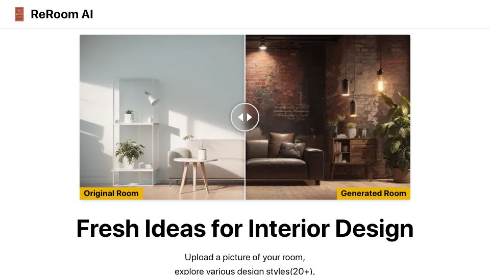 Screenshot of reroom.ai: Reroom AI: Test interior design ideas and styles before hiring a designer