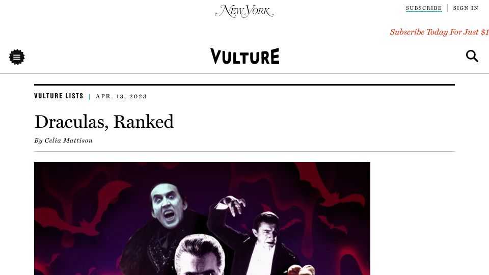 Screenshot of vulture.com: Draculas, Ranked