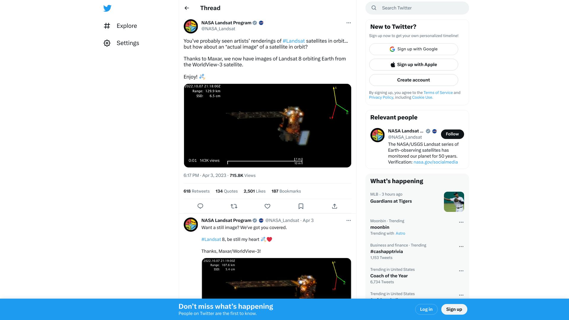 Screenshot of twitter.com: Satellite takes image of another satellite