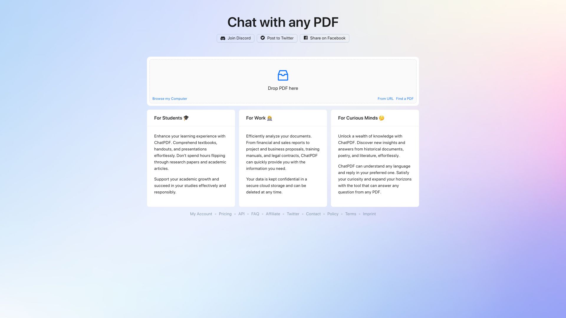 Screenshot of chatpdf.com: ChatPDF – Chat with Any PDF