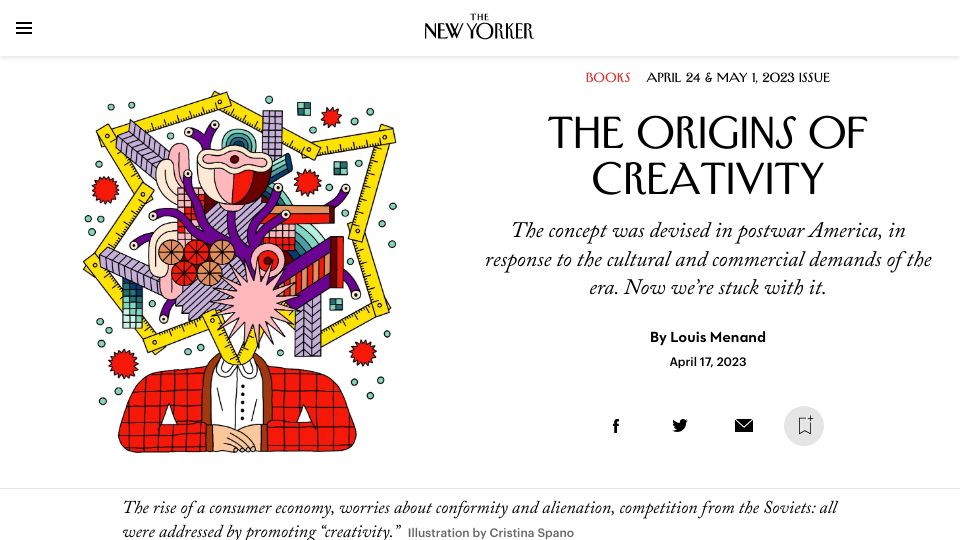 Screenshot of newyorker.com: The Origins of Creativity