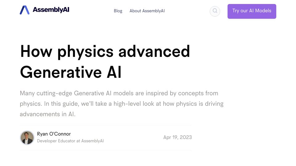 Screenshot of assemblyai.com: Physics Advanced Generative AI